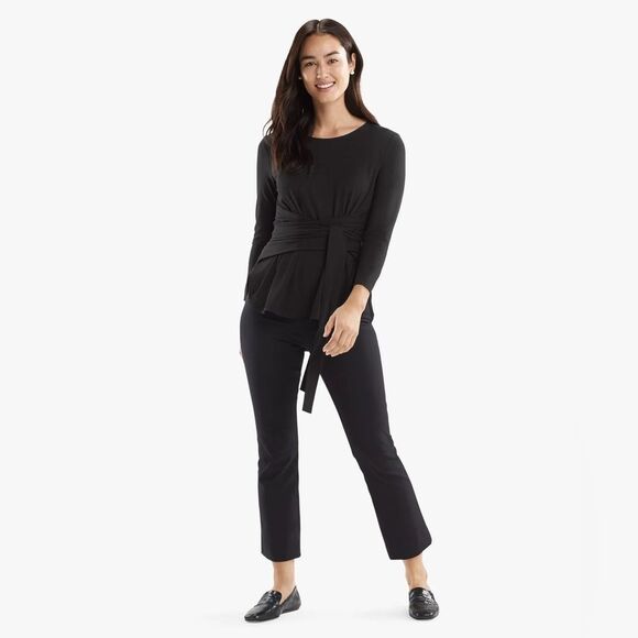 MM Lafleur Walker Top Black Silk Blend Knit Crepe Waist Tie Blouse M - Picture 1 of 11